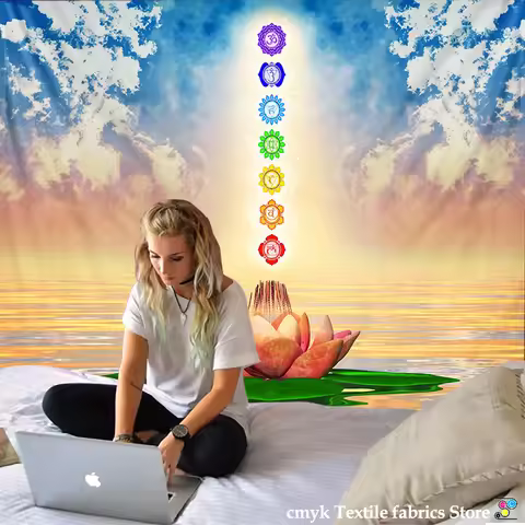 Indian Buddha Statue Meditation 7 Chakra Tapestry Wall Hanging Mandala Tapestries Wall Cloth Psyched