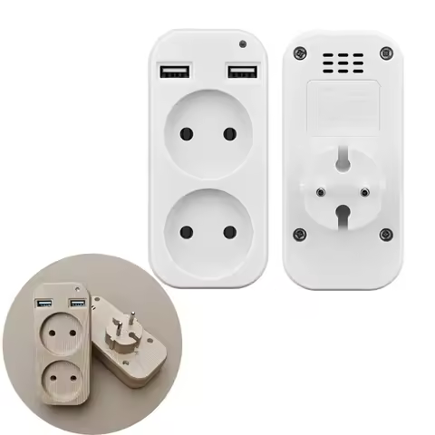 2025 Double AC Socket EU Plug Power Strip Adapter Wall Portable 2 USB Port for Mobile Phones 1200W 2