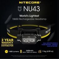 NITECORE NU43 - WORLD LIGHTEST HEADLAMP NITECORE PRODUCT WITH 2 YEAR WARANTY BY DISTRIBUTOR