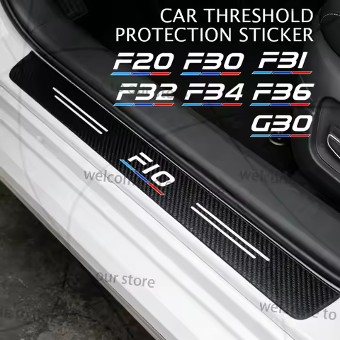 4/5PCS For F36 F34 F32 F10 F20 F30 F31 G30 Tricolor Sport Logo Car Door Sill Decor Carbon Fibre Trun