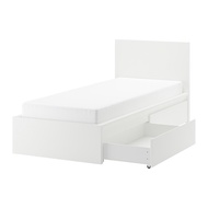 MALM 高床框附2收納盒, 白色/luröy, 90x200 公分