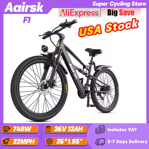 Aairsk F1 Adult Mountain Ebike 748W Motor 36V 13Ah Battery Urban Electric Bicycle 26*1.95" Tire Dual