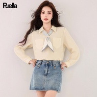 puella | เสื้อคอปก POLO ดีไซน์โบว์ แขนยาว คอวี