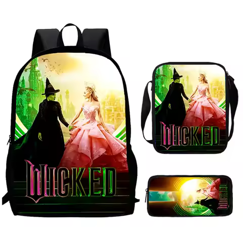 3 piece Wicked Kids Backpack Magic Shoulder Bag Wicked Witch Pencil Case High capacity student boy g