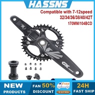 HASSNS Crankset 1by Hallowtech crankset mtb 104BCD 32-42T Chainring Alloy crank arm Hollowtech 170MM