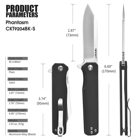 Tonife Phantasm Outdoor Folding Knife CKT9204 with 8Cr14MoV Blade and Aluminum Alloy Handle, EDC Poc