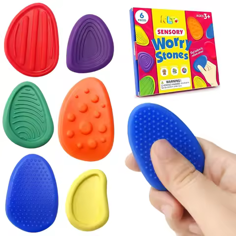 Sensory Fidget Toys Stone for Kids 6 Pack Textured Soft Worry Stone for Autism ADHD Teens Anxiety St