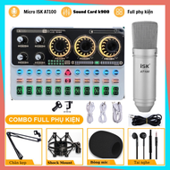 Mic Livestream | Micro thu âm Sound Card K900 & Mic ISK AT100 Hát Livestream Điện Thoại Chuyên Nghiệ