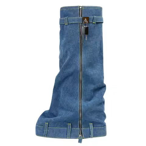 Lock Metal Women's Platform Boots Trend 2024 Zipper Large Size Women's Mid Calf Boots Punk Style Wed