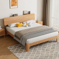 Nordic Solid Wood Bed Home Master Bedroom Double Bed Bedframe Wooden Bed Queen King Bed Modern Minimalist Double Bed Simple Rental Room Single Double Bed Frame