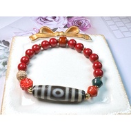 Tibetan Dzi Beads Three Eye Dzi Beads 藏传老矿钙化三眼天珠 37.8x10.8mm