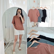 [U22] WARA Short-Sleeved Round Neck Shirt Oversized COTTON SPANDEX Fabric Cotton T Shirt Woman
