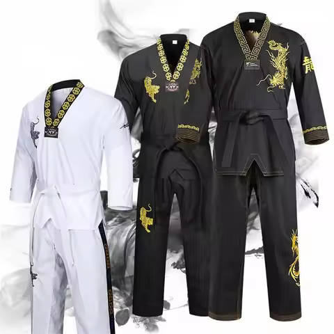 Taekwondo Uniform For Adult And Kids Men Women Dobok Dragon Tiger Embroidered Kungfu Coach Suit Gymn
