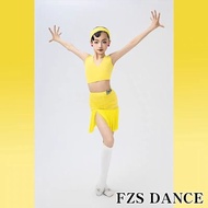 FZS Dance Clothes Children Latin Dance Summer Limited V-Neck Sleeveless Laced-Up Pleated Skirt Pract