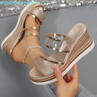 Big Size Shoes 36-43 H00 (Straight Chubby Feet +1 Size) High-Heeled Fashion Decorated With Sparkling