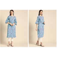 KURTI INDIA SIZE L LD 106 cm BRAND ANOUK / Anouk Women Blue & Pink Floral Printed Bell Sleeves Pure 