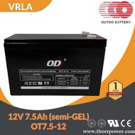 OUTDO/OD Battery 7.5Ah 12V (ประกัน 1 ปี !) พร้อมส่ง !! แบตเตอรี่ 7.5Ah แบตเตอรี่สำรองไฟ แบตเตอรี่ UPS แบตเตอรี่สำรองไฟ battery UPS แบตเตอรี่ UPS แบตเตอรี่แห้ง