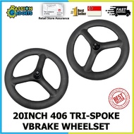 20inch TriSpoke VBrake Carbon WheelSet 406 Tri-Spoke Wheel Set For 20inch Rim Brake Bicycle