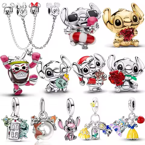 Hot Disney Charm Bracelet Bead 925 Sterling Silver Princess Costume Donut Stitch Series Womens Brace