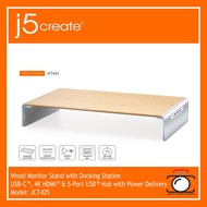 J5 CREATE Wood Monitor Stand with Docking Station USB-C™, 4K HDMI™ &amp; 5-Port USB™ Hub with Power Delivery Model: JCT425