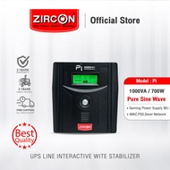 ZIRCON PI 1000VA/700W Line Interactive PURE SINEWAVE UPS ของแท้ ส่งไว ประกัน 2 ปี ลงประกันทาง QR Cod