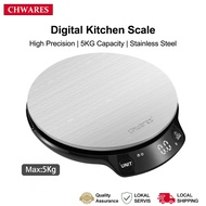 CHWARES Digital Kitchen Scale 5kg Stainless Steel Food Scale High Precision LED Display Baking Cooki