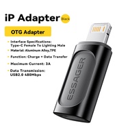 Essager ตัวแปลง3A OTG Lightning Female To Type-C ตัวผู้ไปเป็น Lightning USB2.0ตัวผู้480ตัวแปลง Mbps สำหรับ iPhone 15 14 13 Pro Max Xs Plus หูฟัง iPad Macbook Type C ถึงตัวแปลงไอโอเอส