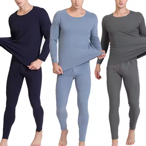 Winter Mens Thermal Underwear Set Fleece Lined Long Johns for Men Thermal Shirts and Pants Base Laye