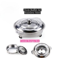 STAINLESS STEEL BUFFET SET PARTY SET BUFFET TRAY CHAFING DISHS BUFFET EMBOSSED GLASS COVER BERKAS LA