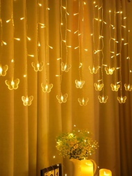 1入組3M 96Led窗簾燈帶蝴蝶形燈泡創意燈串適用於臥室、派對、婚禮