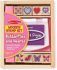 美國品牌 Melissa & Doug - Butterflies And Hearts Stamp Set 蝴蝶愛心木印章套裝