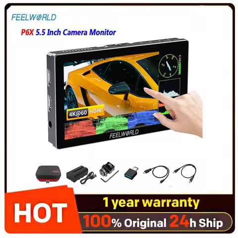 FEELWORLD P6X 5.5 Inch Camera Monitor 1000nit 4K DSLR Camera 3D LUT Touch Screen Field Monitor 3C wi