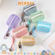 WEY Coin Purse, Dopamine Color Large Capacity Mesh Storage Bag, Organizer Mesh Handheld Small Makeup