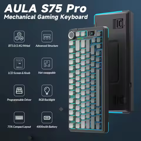 AULA S75Pro Gaming Mechanical Keyboard 75% PBT Keycaps Hot Swappable RGB Backlit 4000mAh Wireless Ke