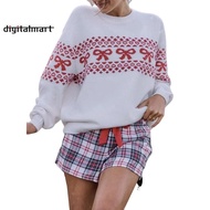 Women's Red Long-Sleeve Knitted Bow Knot Sweater