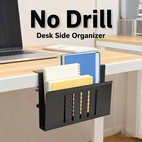 Desk Side Storage Organizer No Drill Under Desk Laptop Holder Laptop Desk Mount for Office Supplies 