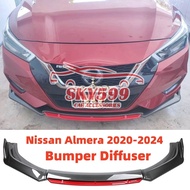 Nissan Almera 2020-2024 Front Bumper Diffuser Lip Wrap Angle Splitters Spoiler Black &amp; Carbon Color