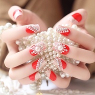 MERAH Red fake Nails 24pcs with Red glue fake Nails