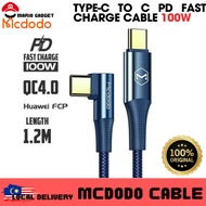 Mcdodo Type C to Type C PD QC 4.0 100W 5A Quick Charge Cable CA-8320 1.2m 90 Degree Compatible For Android Macbook