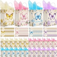 Qeeenar 36 Sets Bible Verse Paper Gift Bags Butterflies Party Favor with Tissue Paper Cards Religious Butterfly Gift Bags Christian Goodie Bags with Handles for Girls Women Birthday Wedding Christmas