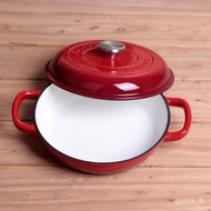 Iron Stew Pot Enamel Soup Pot round Seafood Thermal Cooker Pig Iron Enamel Pan Induction Cooker23cmHot Pot Steamed Fish