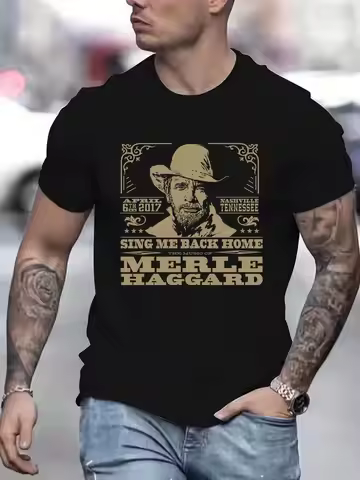 Men's Cotton T-Shirt Sing Me Back Home Merle Haggard Nashville April 6th 2017 Country Music Graphic 