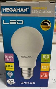 Megaman LED 燈泡 E27 2800K （可調光）