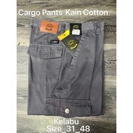 Cargo pants  P-MAX &amp; V-TAG Straight Cut Kain Cotton Warna Kelabu_Hitam_Biru