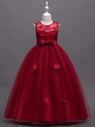 Maroon European and American Hot selling Children's Flower Dress Lace Sleeveless Flower Girl Princes