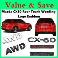 Mazda CX-60 CX60 Ornamen Rear Trunk Wording Logo Emblem Chrome Glossy Black  Exterior Accessories CX