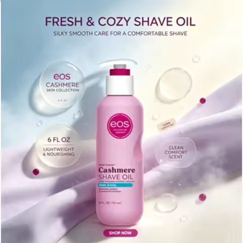 6 fl oz Fresh & Cozy Cashmere Shave Oil for Silky Smooth Skin, eos Cashmere Skin Collection