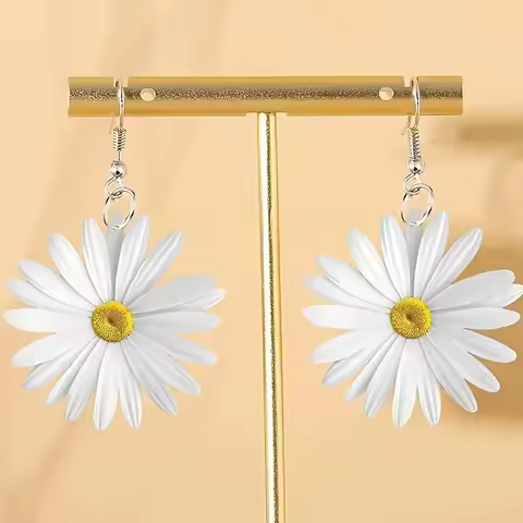 Small Fresh Artistic Countryside Style Daisy Acrylic Earrings Pendants Drop Earrings Women's Straigh