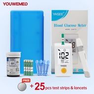 ❀⋮YASEE Blood Glucose Meter Complete Set 25Pcs Kit Blood Sugar Test Set Blood Glucose Meter with 25p