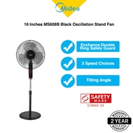 Midea 16 Inches MS608B Black Oscillation Stand Fan, Silent Mode 3 Speed Choices,  Enhance Double Ring Safety Guard